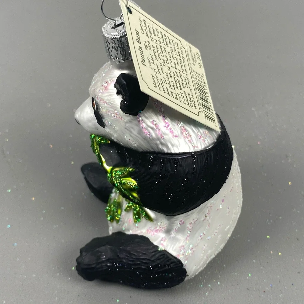Old World Christmas Panda Bear & Black Panther Glass Holiday Animal Ornaments